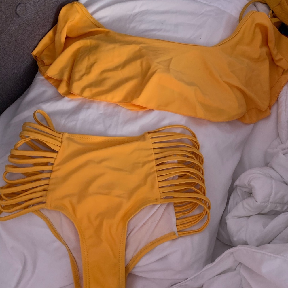 Yellow off the shoulder bikini
